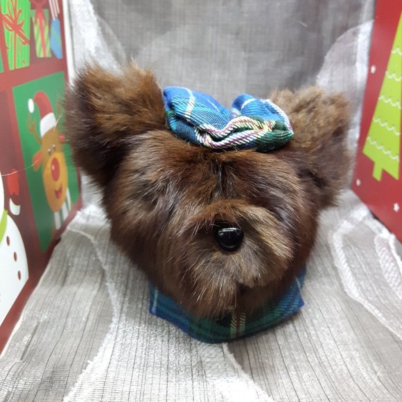 Tartan Teddy Bear Christmas Ornament - Genuine Real Fur - Mink - Picture 2 of 7
